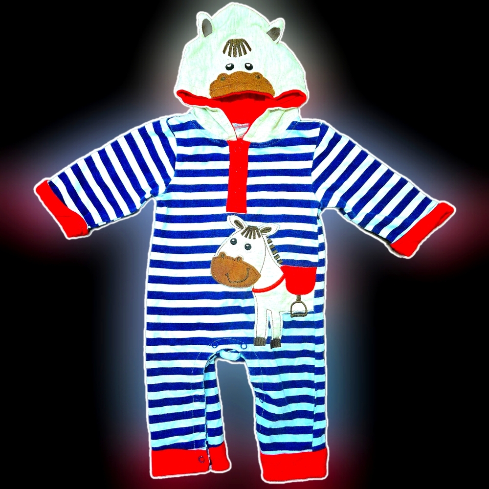 9 Month Boys One Piece Striped Horse Outfit